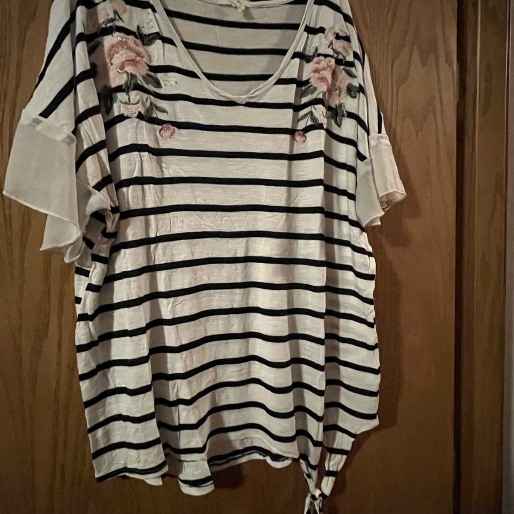 Striped Floral Embroidered Women's Top